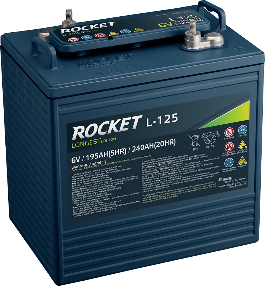 Hochleistungs-Antriebsbatterie Rocket L-125 6V 240Ah für maximale Reichweite bei Arbeitsbühnen